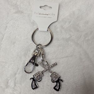 Silver & Black Double Revolver Bag Purse Backpack Charm Keychain
